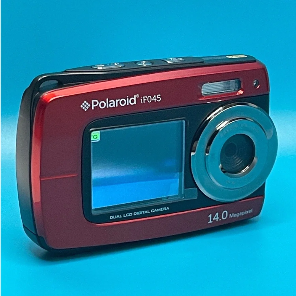 Polaroid iF045 Dual LCD Digital Camera 14MP Waterproof Red Selfie Screen Y2K
